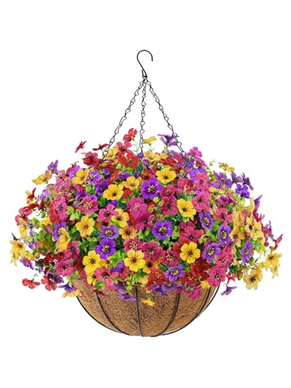 Artificial Hanging Daisy Flower Basket Faux Outdoor Patio Porch Garden Decor